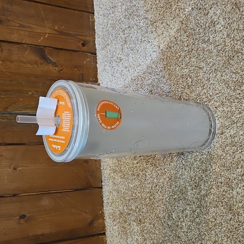 Tim Hortons Glow In The Dark Orange and Clear Tumbler with Straw - 2024 Edition